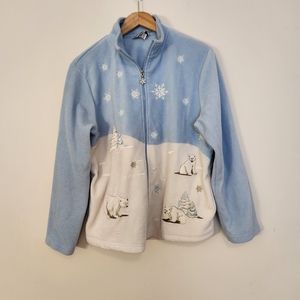 Vintage fleece embroidered polar bear fleece full zip sweater jacket size large
